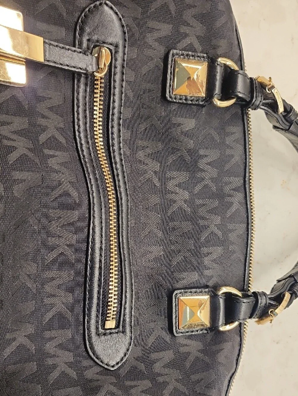 Michael Kors Black MK Logo Satchel with Gold Hardware